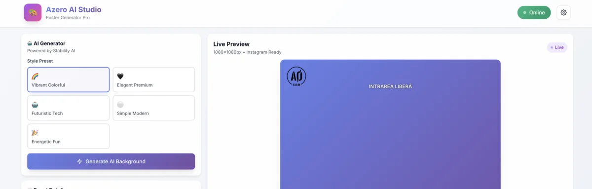 Afișe Azero - Generator AI Profesional